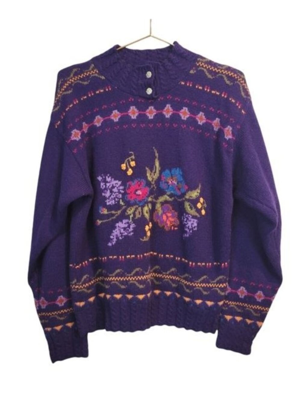 Woolrich Vintage | 100% Wool Floral high Neck Sweater Purple